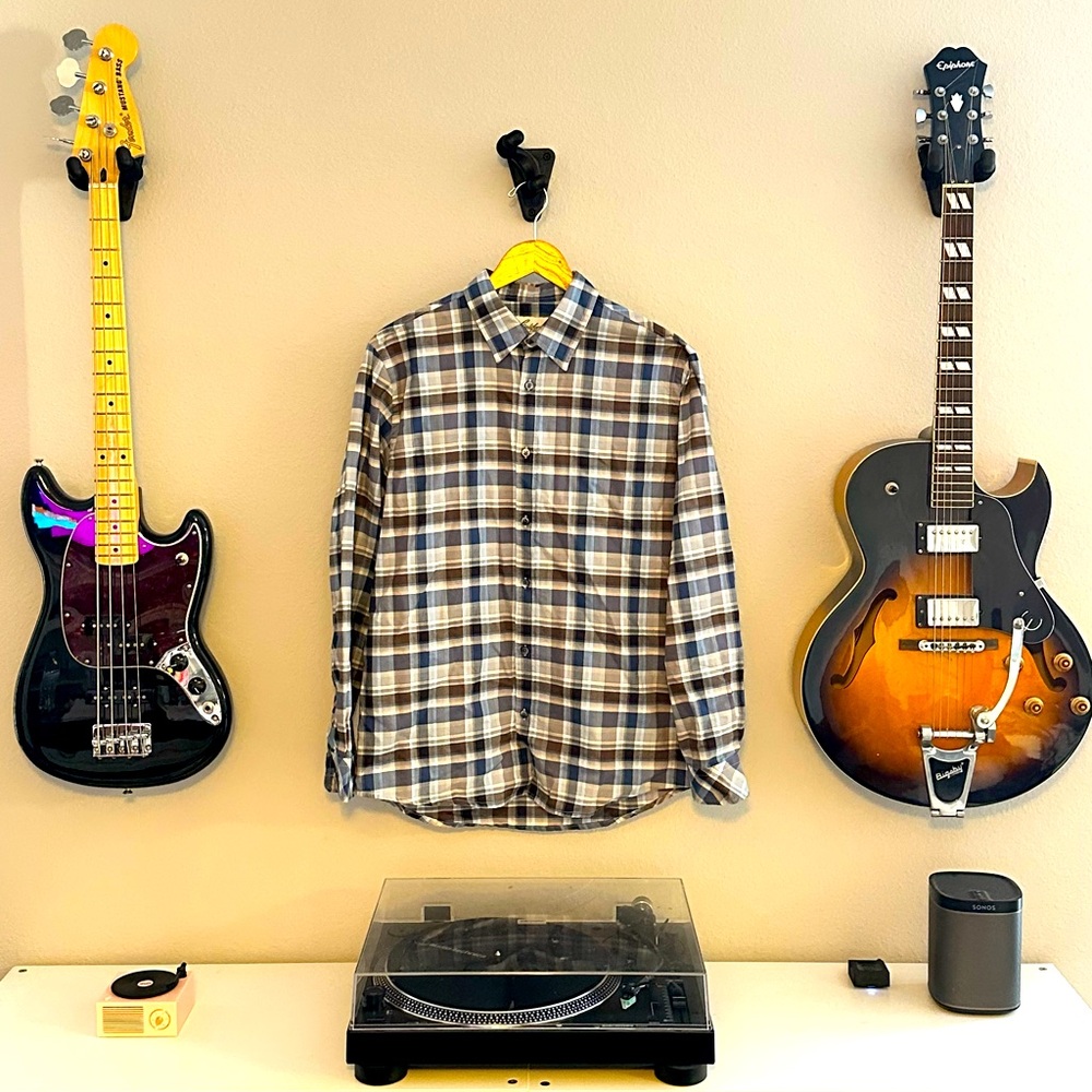California Shirt Co. Blue Plaid, Button-Down, Long-Sleeve Shirt.